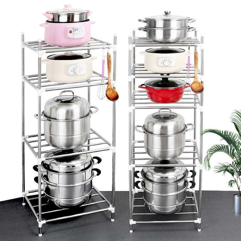 4 TIER Kitchen Storage and Organization Stainless Steel Dish Drainer Multi-Layer Kitchen Shelf Pan Organizer Floor-Standing Rack