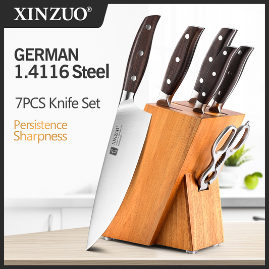 Professional Full 7 PCS Knife Set German 1.4116 Stainless Steel Kitchen Knives Sets Best Kitchen Slicing Santoku Tool