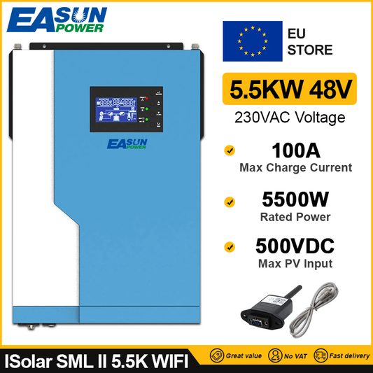 Soalr Inverter 5500W 3500W MPPT 100A 500VDC PV Input 220VAC 24V 48VDC 5.5KW Pure Sine Wave Hybrid Inverter with Wifi