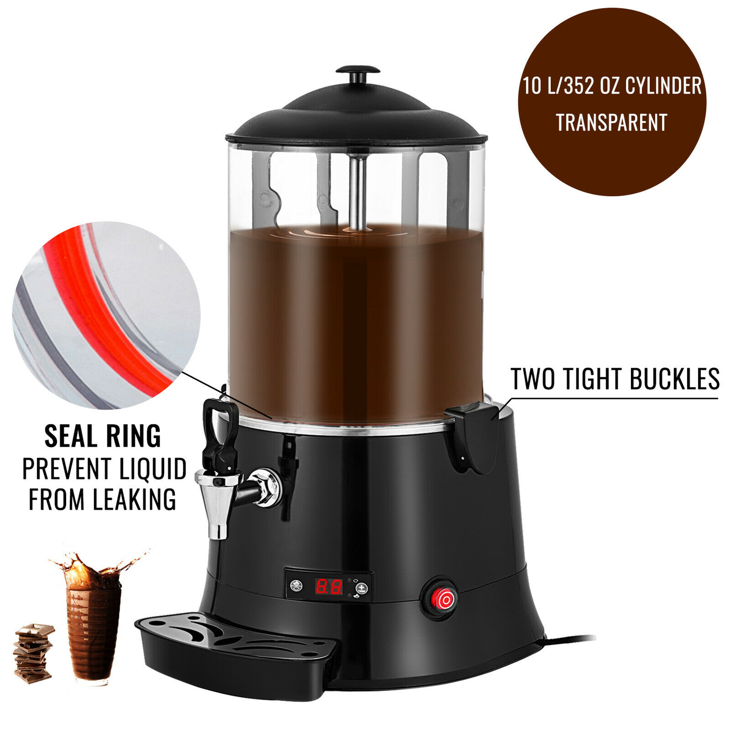 10L Electric Hot Chocolate Heater Melting Machine 400W Automatic Milk Mixer Warmer for Coffee Other Beverages Commercial