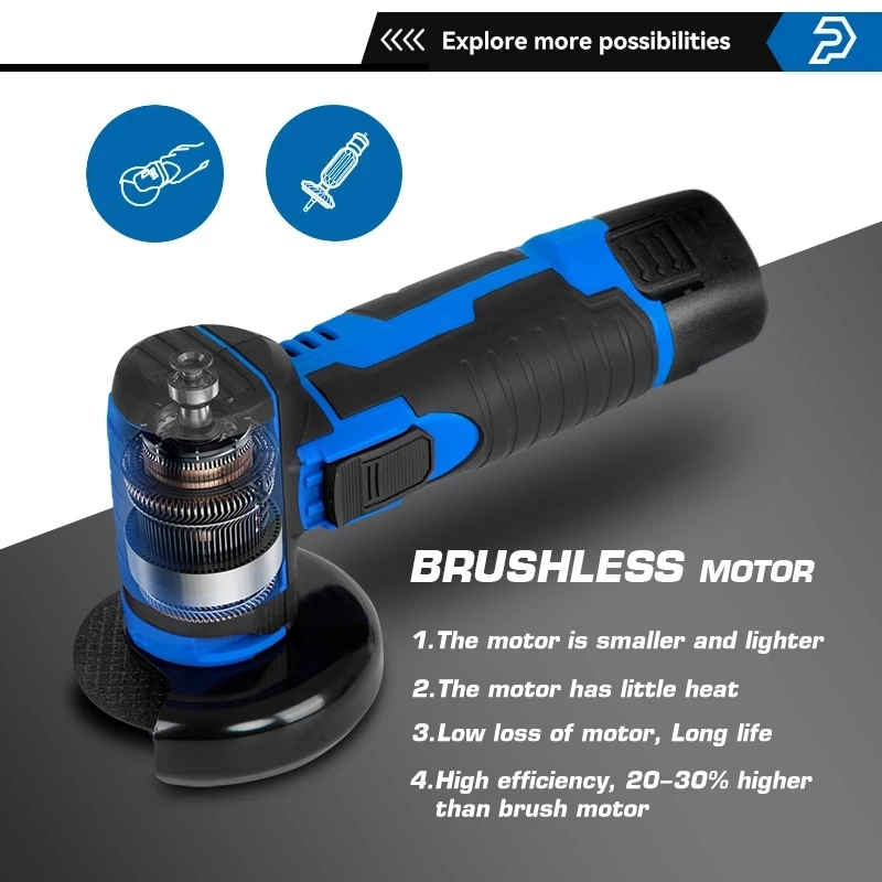 12V Brushless Angle Grinder Mini Cordless Polishing Machine 18500RPM 2000Mah Electric Cutting Grinding Power Tools by