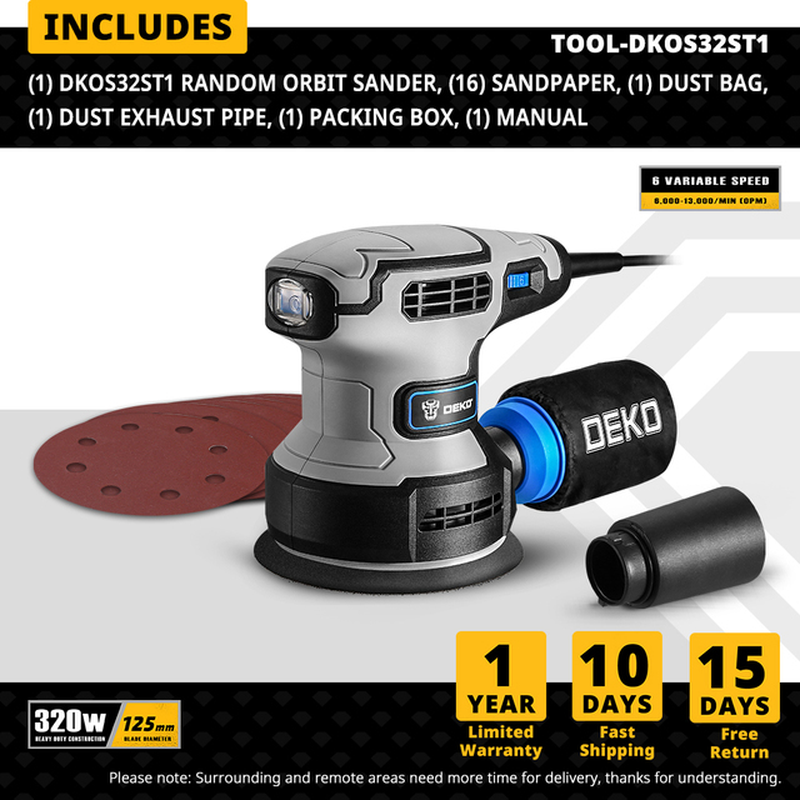 280W/320W/350W Random Orbit Sander with 8 Hole 125Mm Sandpaper and Variable Speed Sander Power Tools (DKSD28Q1)