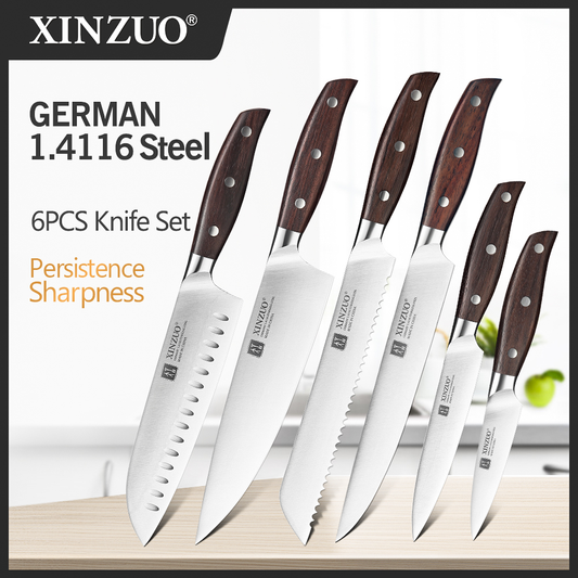 Kitchen Tools 6 PCS Kitchen Knife Set of Utility Cleaver Chef Bread Knife High Carbon German Stainless Steel Knives Sets