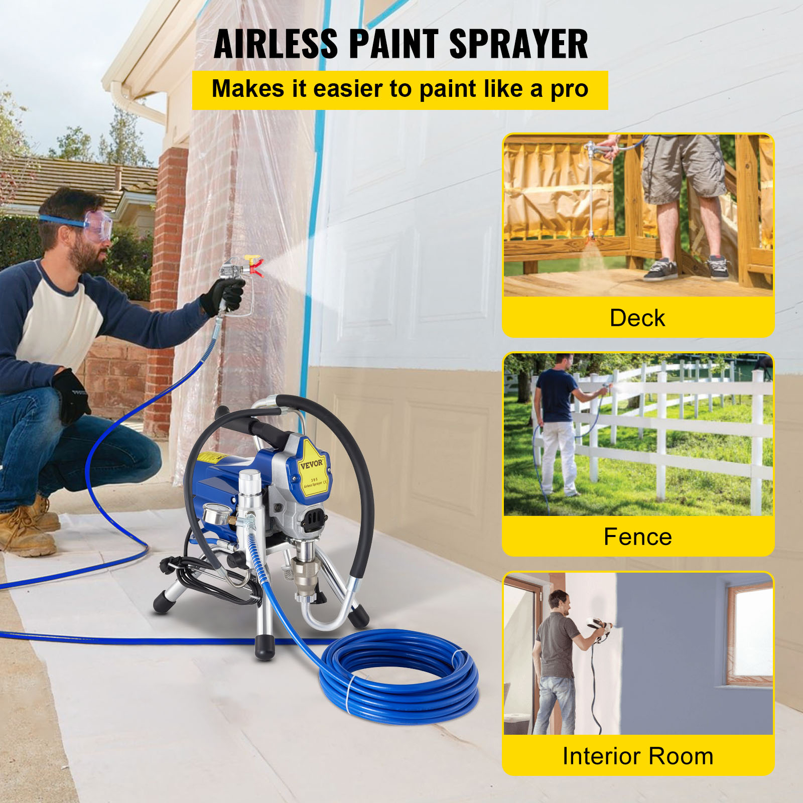 Airless Spraying Machine Professional Ultra Silent Wall Paint Spray Gun 3000Psi-Pressure 2.5L/Minute-Noload Displacement