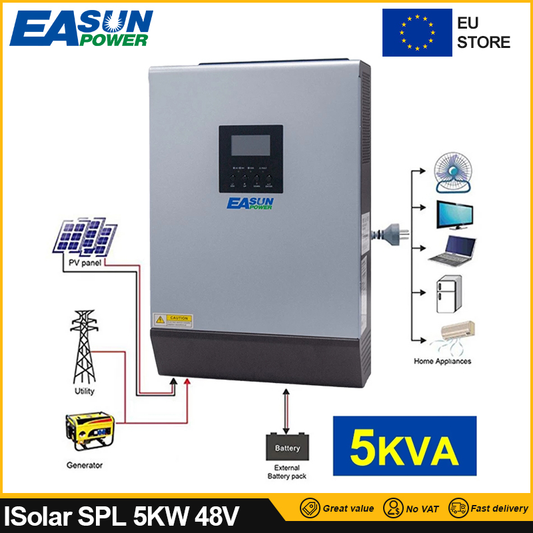 Solar Inverter 5KVA 4000W 48V 220V 50/60HZ Pure Sine Wave Built-In PWM 50A Charge Controller 60A Battery Charger