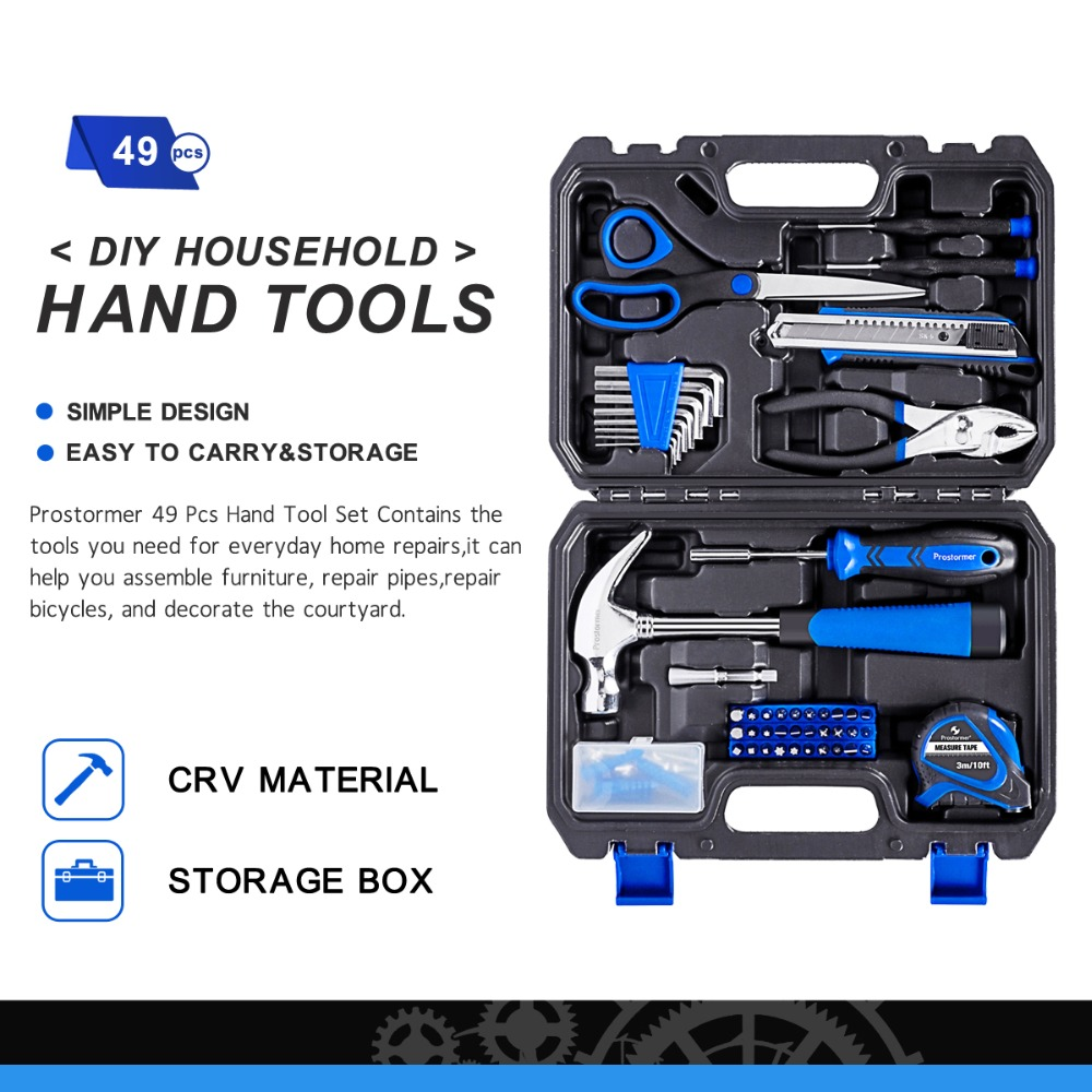 49Pcs Tools Set Household Tool Box Herramientas Screwdriver Knife Hammer Woodworking Hand Car Repair Ferramentas by