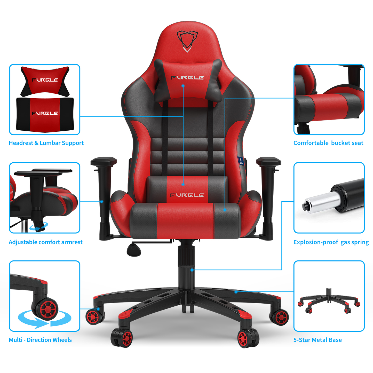 Carry Series Gaming Chair 360° Swivel Ergonomic Racing-Style 90-160 Degree Decline Office Chair 6 Colors