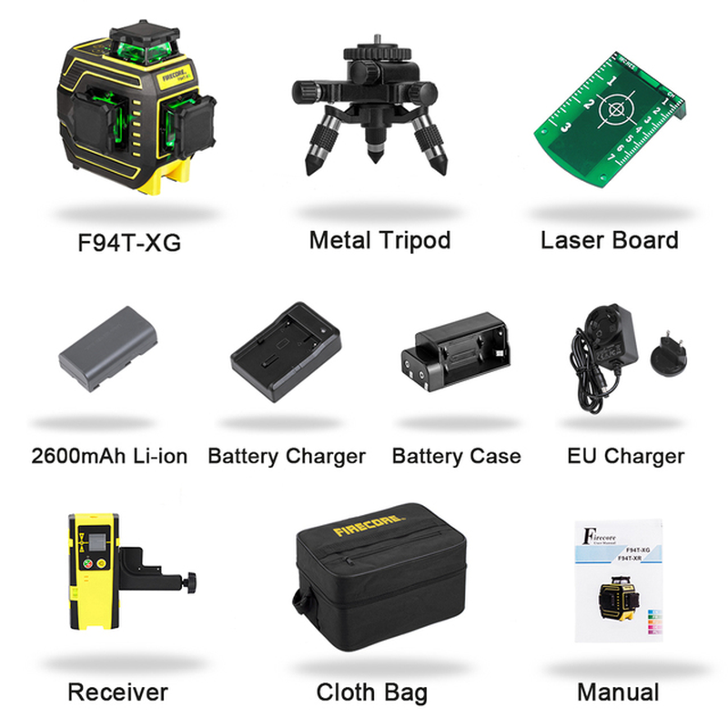 12 Lines Лазерный Уровень 3D Green Laser Level Self-Leveling 360 Horizontal and Vertical Nivel Láser(F94T-Xg)