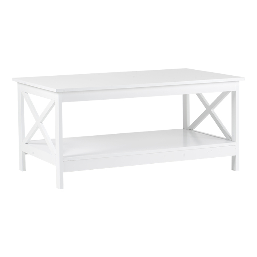 Coffee Table Living Room Modern X Design Wood End Table with Storage Rack