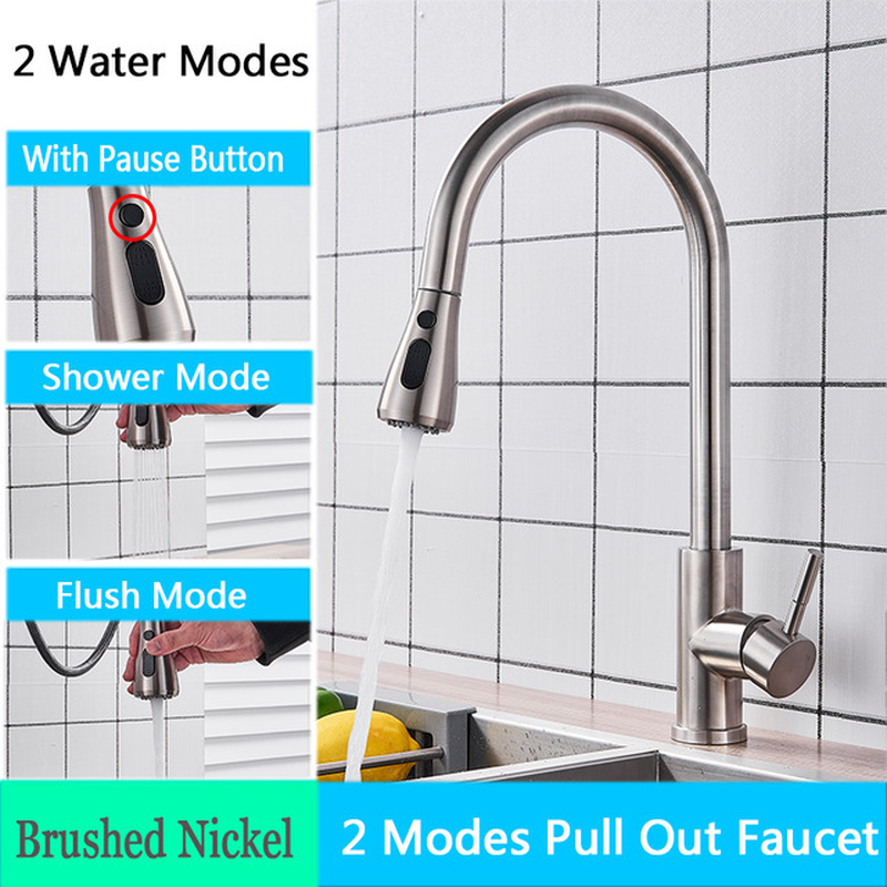 Brushed Nickel Kitchen Faucet Single Hole Pull Out Spout Kitchen Sink Mixer Tap Stream Sprayer Head Chrome/Black Mixer Tap