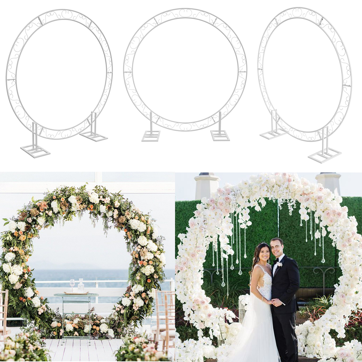 Large Iron Wedding Archway Props Backdrop Circle Balloon Arch for Ceremony Party Proposal Birthday Background Decoration 8.2Ft