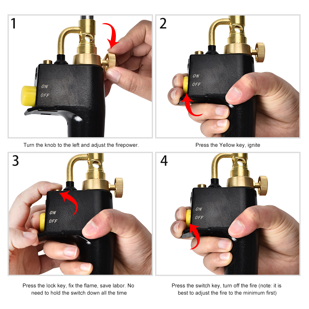 EU UK US Stock MAPP Propane Torch Multi Purpose Trigger Start Gastorch with 3 Nozzles/Tips, Gas Cylinders Not Included