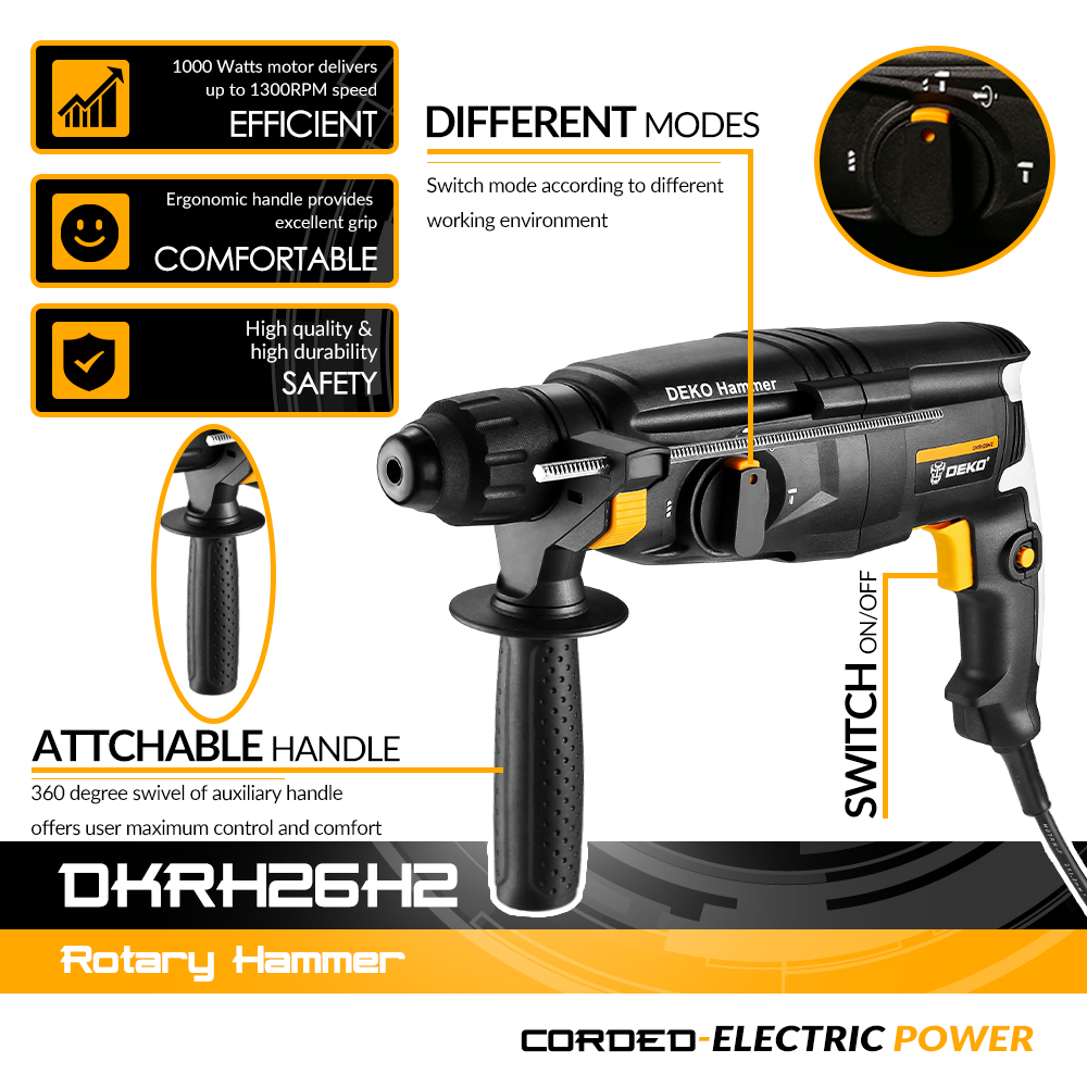 DKRH26H2/DKRH20H3/GJ181 Multifunctional Rotary Hammer with Bmc&6Pcs Accessories Electric Demolition Hammer Impact Drill