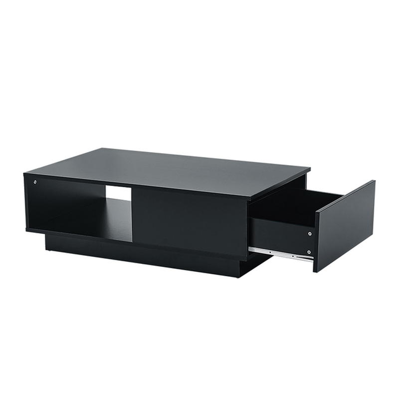 Coffee Table Rectangle Living Room Storage with RGB LED + Large Drawer for Livingroom Sofa Table White / Black Color