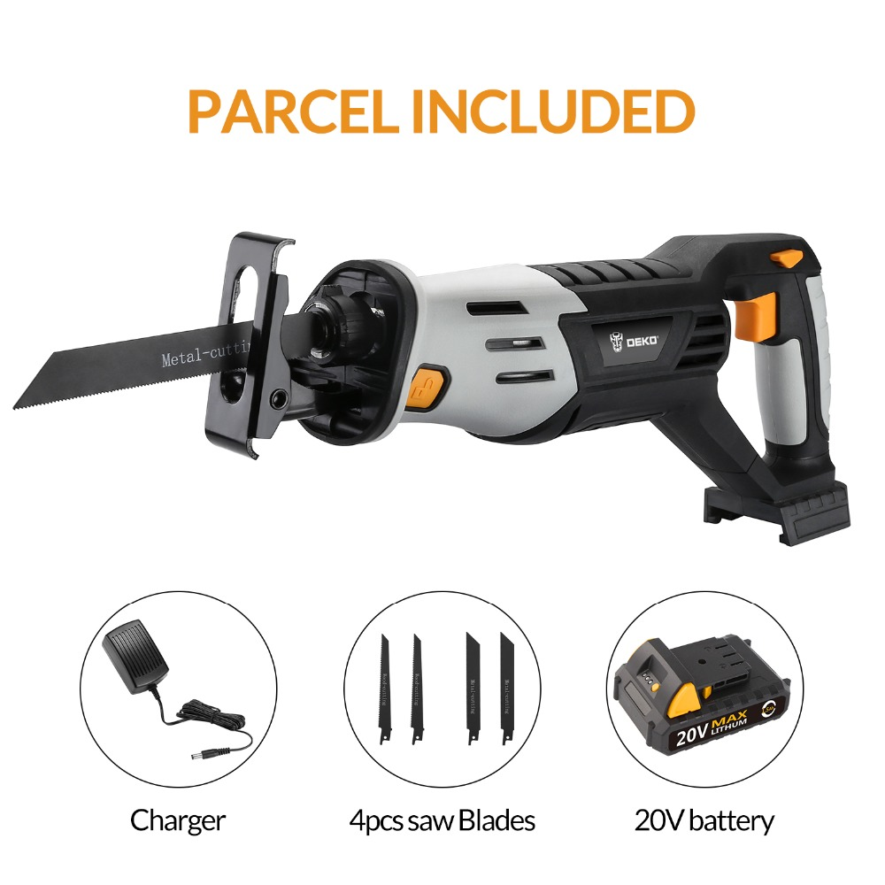 20V Cordless Reciprocating Saw Adjustable Speed Electric Saw with Battery and 4 Pieces Blades