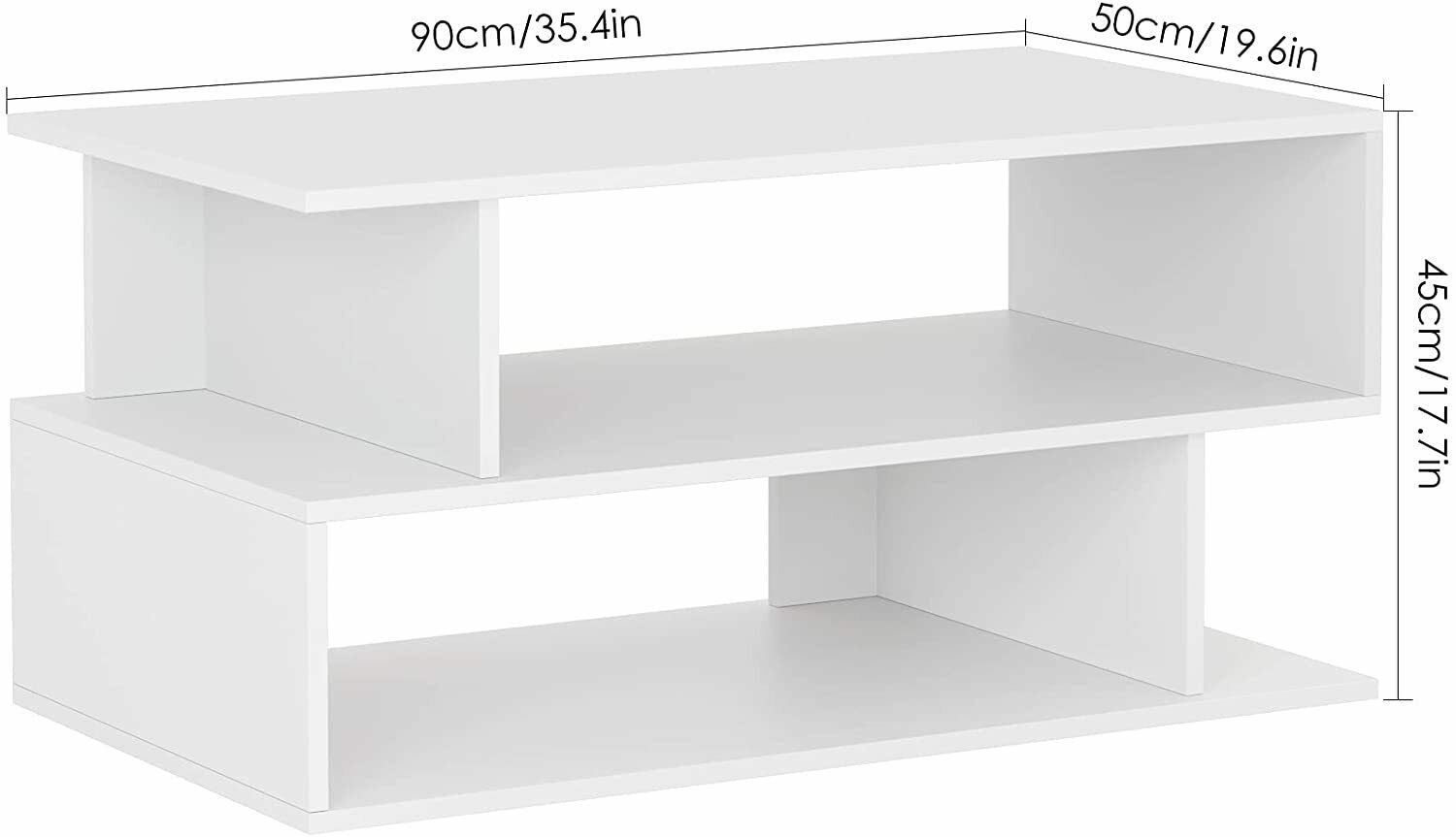 2 Tier Side/Coffee Table Rectangular Open Storage Shelf Living Room 90X50X45Cm