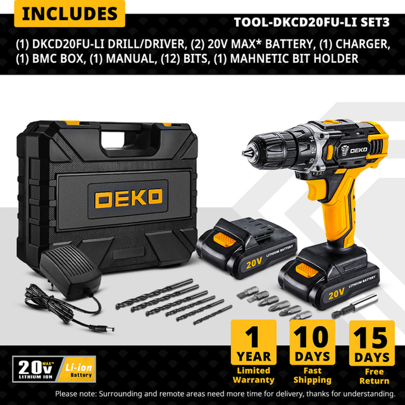 20V MAX Cordless Drill Power Tools Wireless Drills Rechargeable Drill Set for Electric Screwdriver Battery Driller Tool