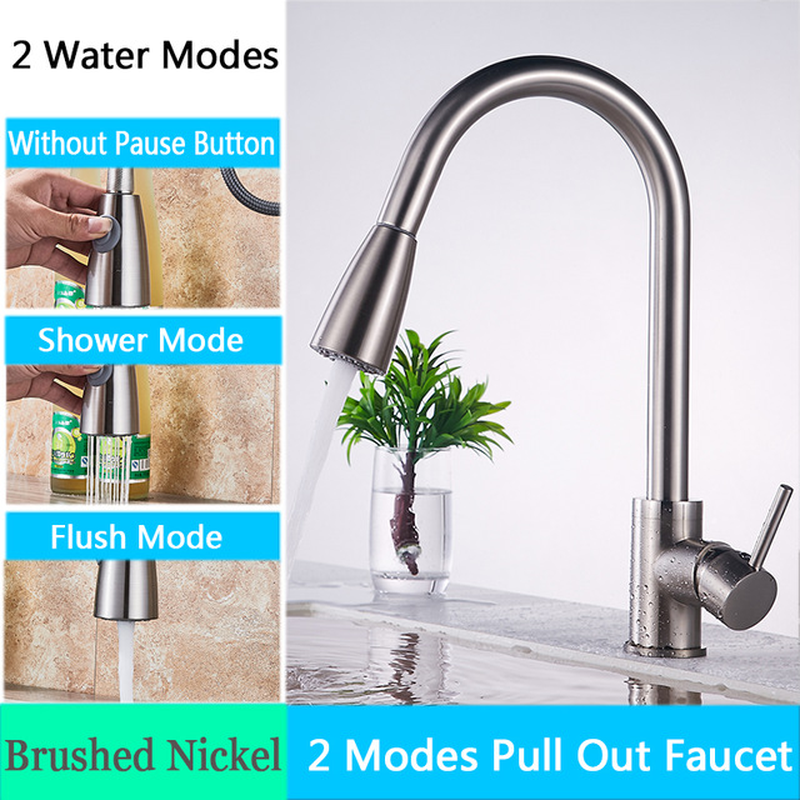 Brushed Nickel Kitchen Faucet Single Hole Pull Out Spout Kitchen Sink Mixer Tap Stream Sprayer Head Chrome/Black Mixer Tap