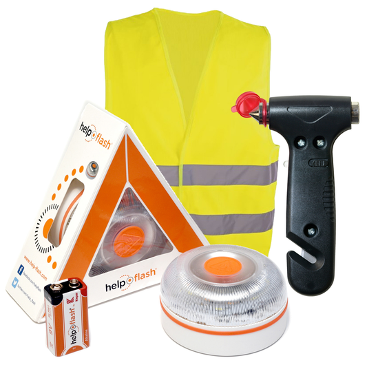 -Standalone Emergency Light, V16 Hazard Presenter Signal, Approved, DGT Regulations + Hammer + Vest