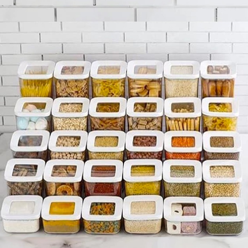 12 PCS Kitchen Food Storage Box Container Set Organizer Square Vacuum Lid Airtight Jars Pantry Noodle Legume Cereals Rice Pasta