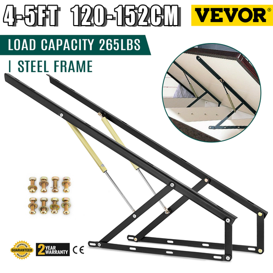 Pair of 5FT 4FT Heavy Pneumatic Storage Bed Lift Mechanism Gas Spring Strut Support Hinge Bed Sofa Storage Space Saving