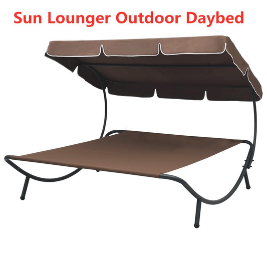 200 X 173 X 135 Cm Sun Lounger Outdoor Daybed with Awning Beach Chair for Campsite Backyard Furniture Chairs Weather Resistance