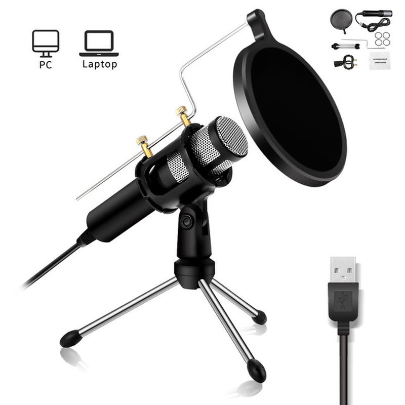 EGM-04 USB Gaming Microphone Computer Studio Tripod Stand Condenser Desktop Mic for PS4 PC Skype Youtube Podcasting