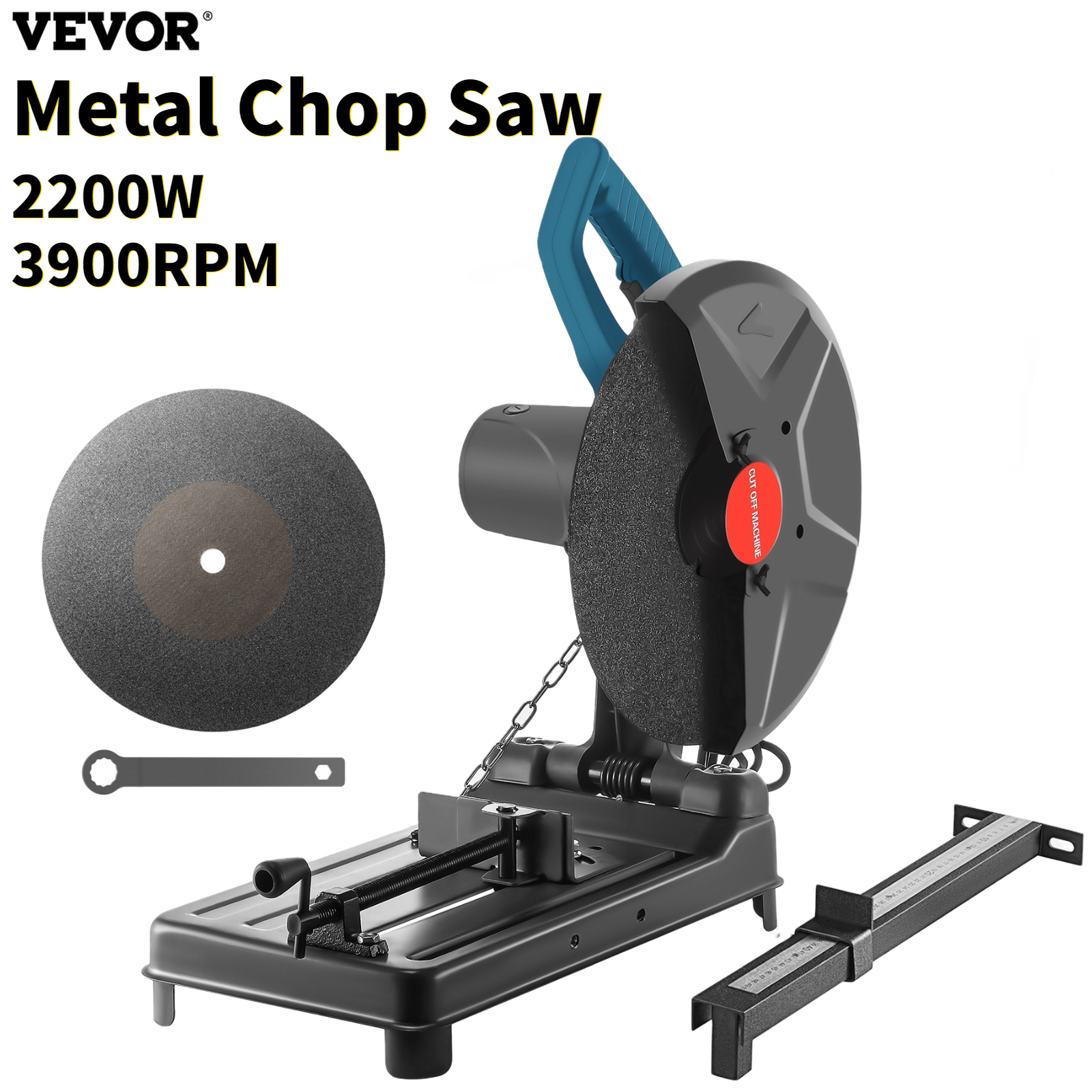 355Mm Metal Chop Saw Base W/ 14In Blade Spark Shield 2200W Electric Adjustable Dry Chainsaw Steel Aluminum Cutting Machine