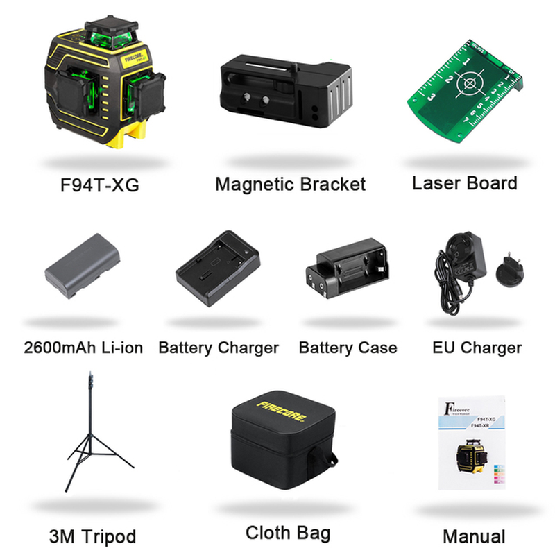 12 Lines Лазерный Уровень 3D Green Laser Level Self-Leveling 360 Horizontal and Vertical Nivel Láser(F94T-Xg)