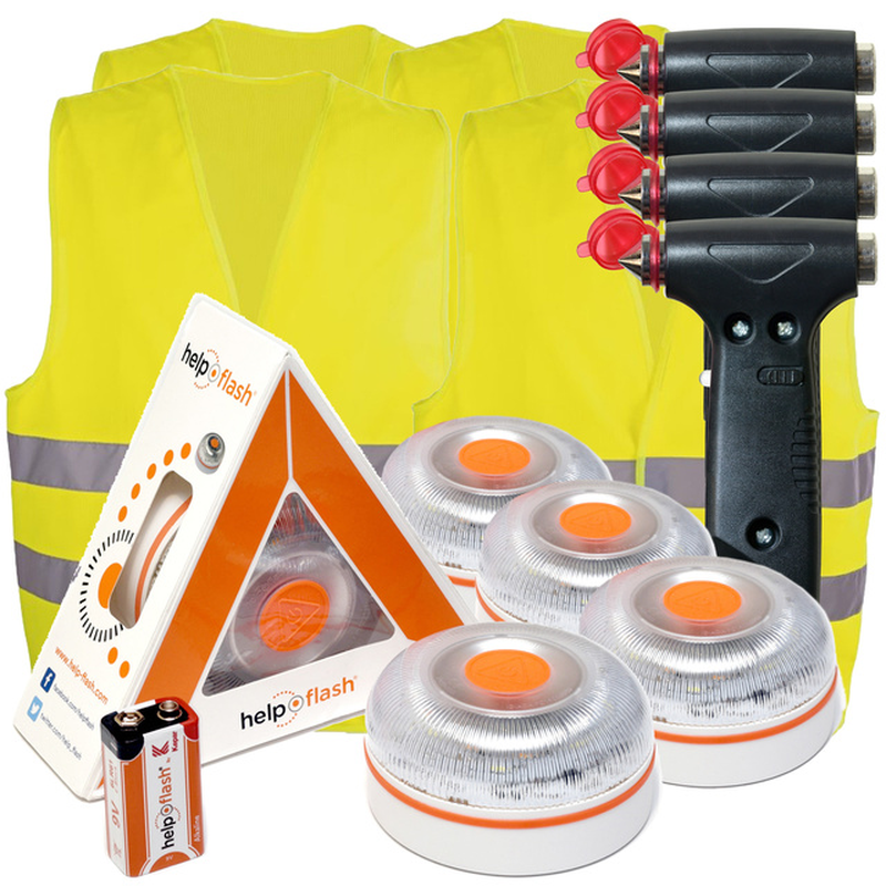 -Standalone Emergency Light, V16 Hazard Presenter Signal, Approved, DGT Regulations + Hammer + Vest