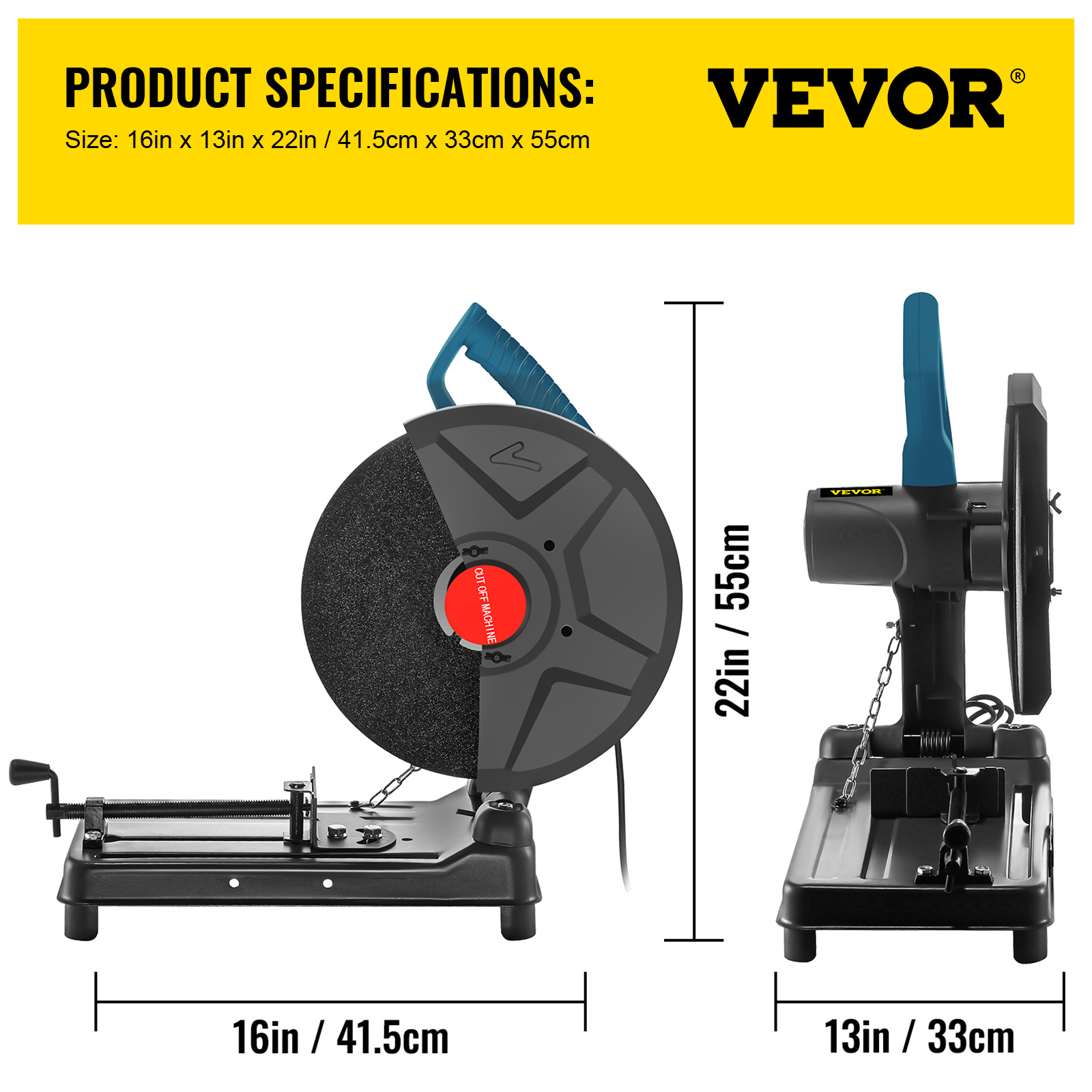 355Mm Metal Chop Saw Base W/ 14In Blade Spark Shield 2200W Electric Adjustable Dry Chainsaw Steel Aluminum Cutting Machine