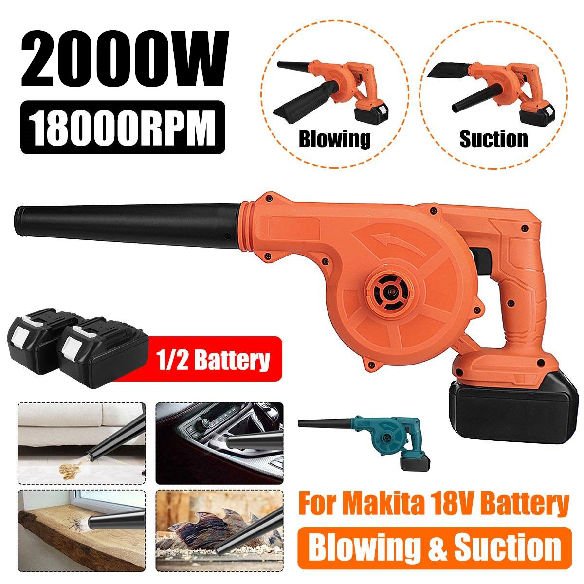 2000W Cordless Electric Air Blower & Suction Handheld Leaf Computer Dust Collector Cleaner Power Tools for Makita 18V Battery