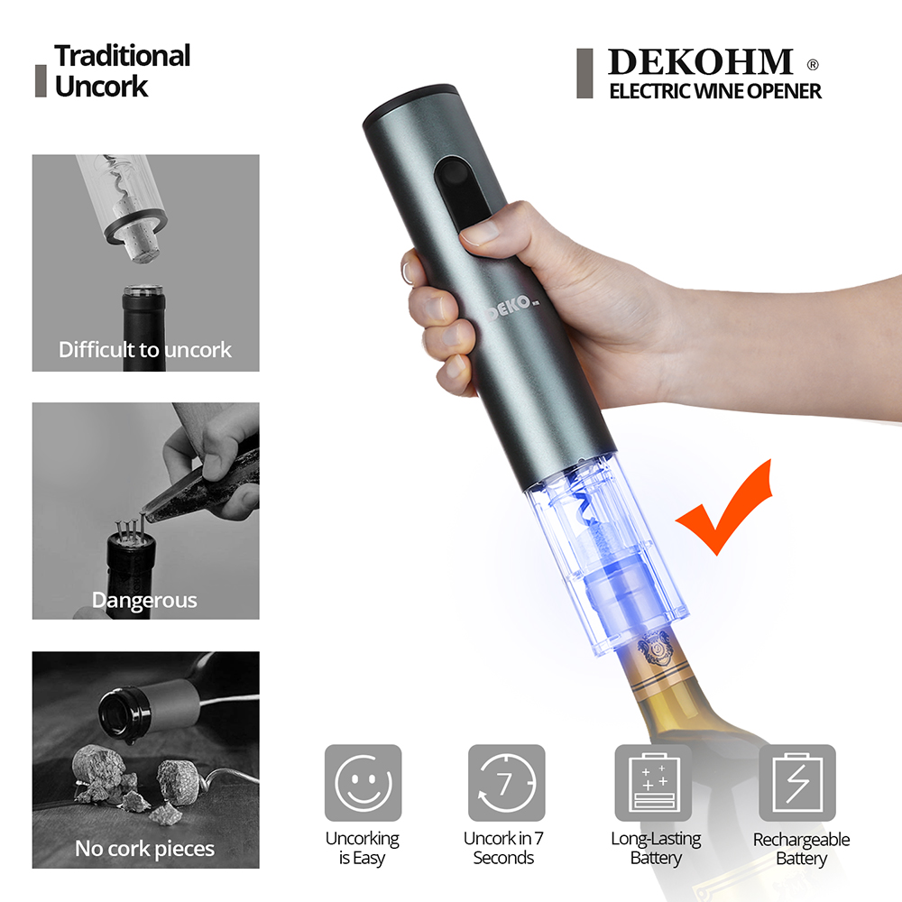 DEKO Electric Wine Opener Set Rechargable Automatic Bottle Opene Kitchen Batteries/Chargers with Foil Cutter Air Extraction