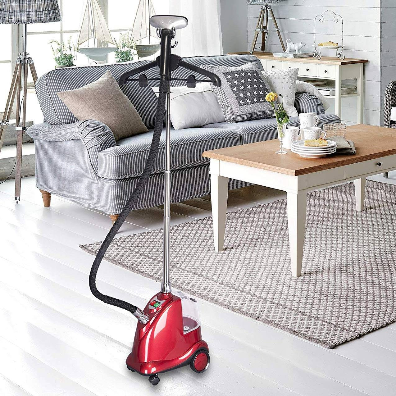 Steam Straightener with Brush and Clothes Hanger, Height Adjustable