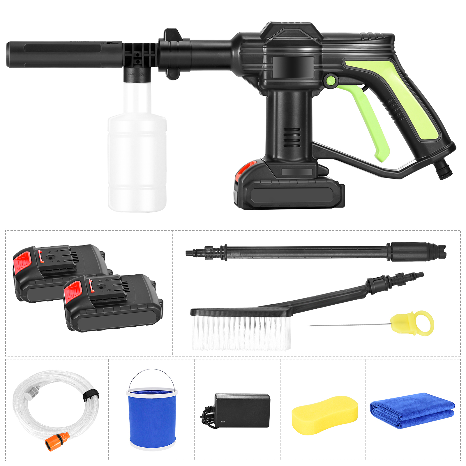 21V Cordless Portable High-Pressure Cleaning Gun Machine, 2.0Ah*2 Battery with Cleaning Brush,6M Hose,For Cleaning Cars,Garden