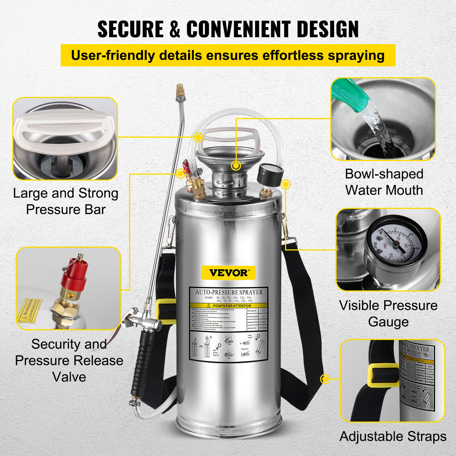 4-12L Hand Powered Sprayer Stainless Steel Watering Spraying Sprinkling Atomizer Pump Home Ground Garden Cleaning Sprayer