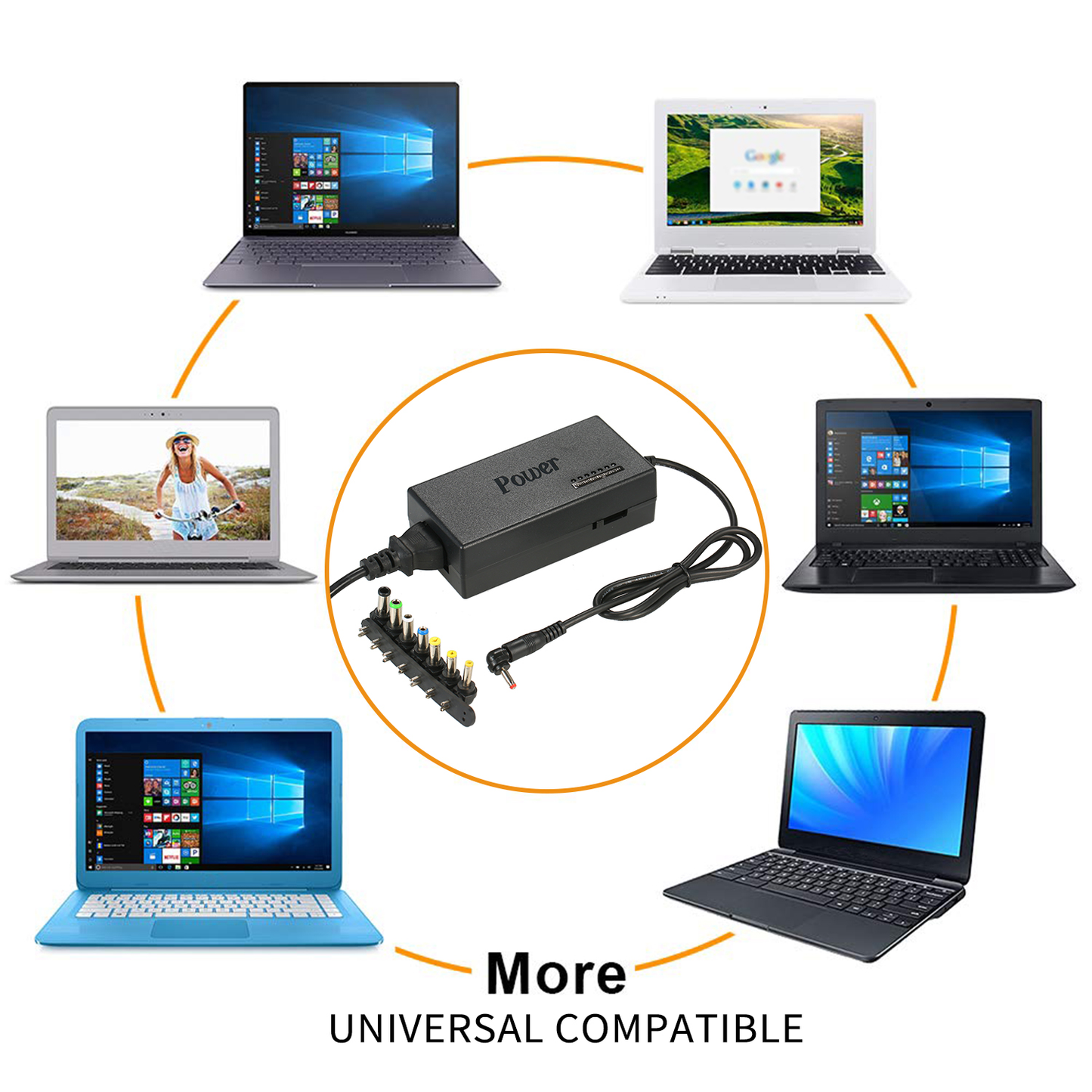 8Pcs Universal Power Adapter Laptop Power Charger Adapter 96W 12V to 24V Adjustable Portable Charger