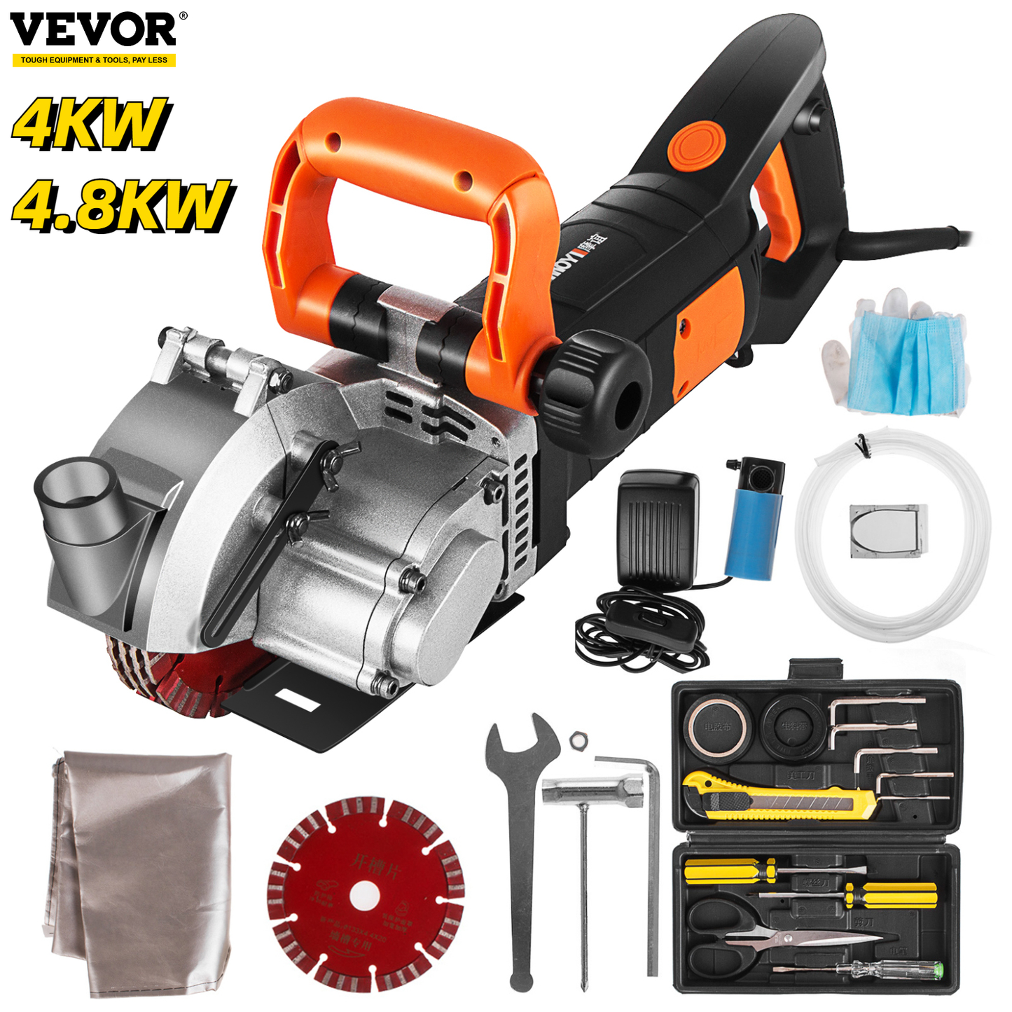 Electric Wall Chaser 4KW 4.8KW Seamless Groove Cutting Machine 125Mm 133Mm Steel Concrete Circular Saw Slotting Tool Set