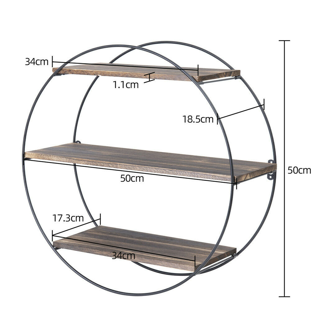 3 Tier Floating Wall Mounted Rustic Industrial Wood Metal Shelves for Bathroom Bedroom Living Room Kitchen Office