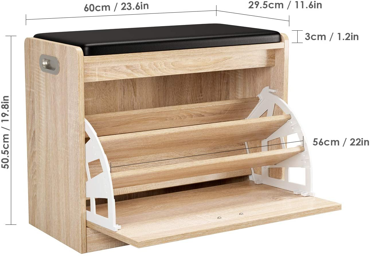 Homfa Shoe Rack 3 Tiers Furniture Shoe Storage Bench and Bathroom Seat Stool for Footwear Bench (Oak)