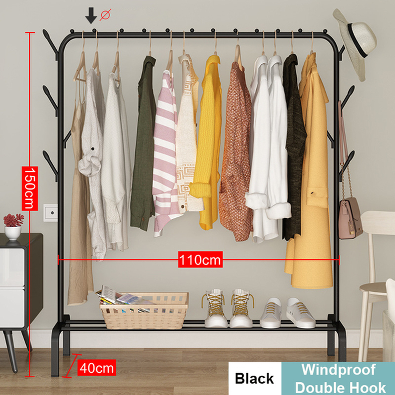 Coat Rack Garment Rack Free-Standing Clothes Hanger with Top Rod Clothes Shelves Storage Wardrobe Hanger Floor Cloth Drying Rack