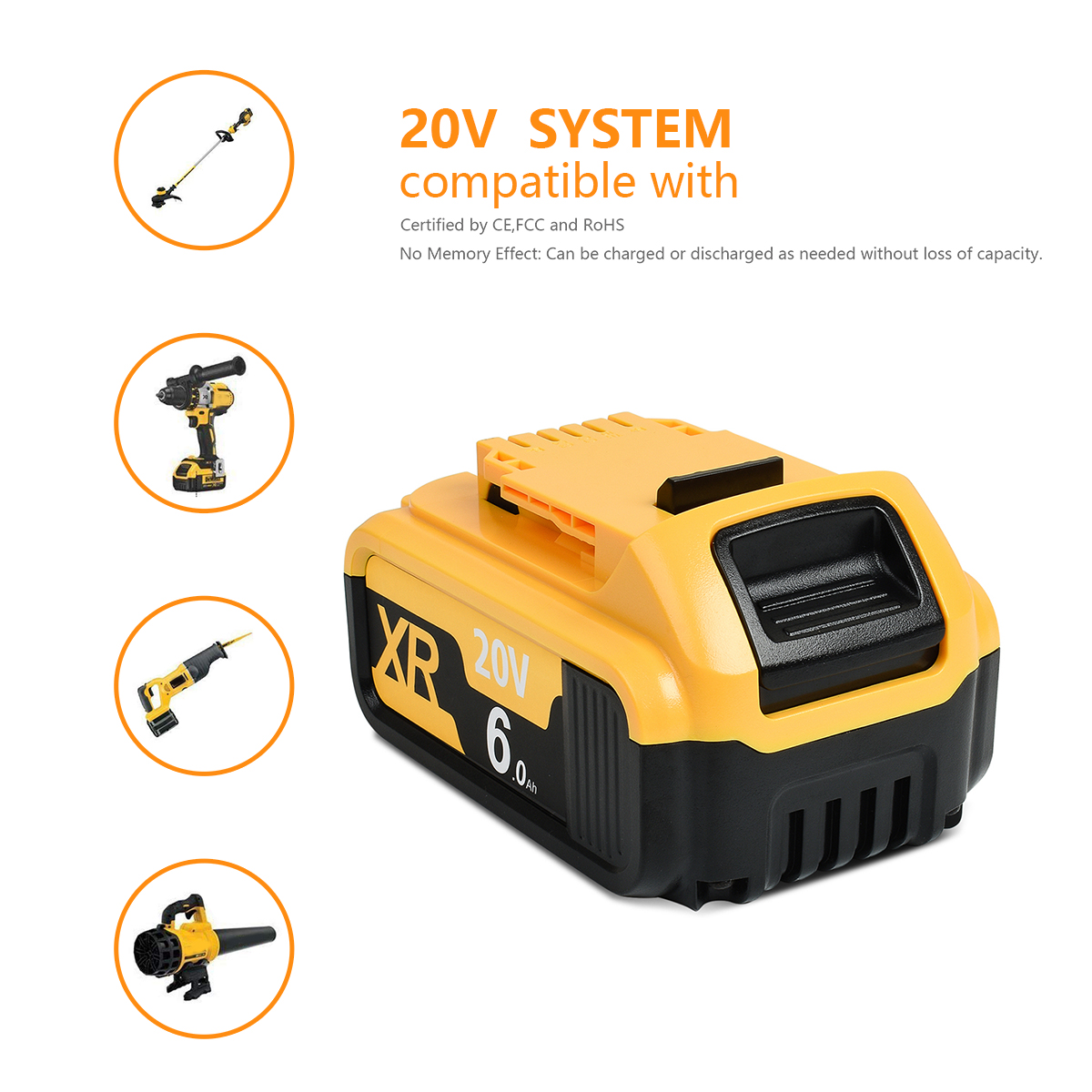 4000/6000Mah 18V/20V for Dewalt Power Tool Battery for DCB180 DCB181 DCB182 DCB201 DCB201-2 DCB200 DCB200-2 DCB204-2