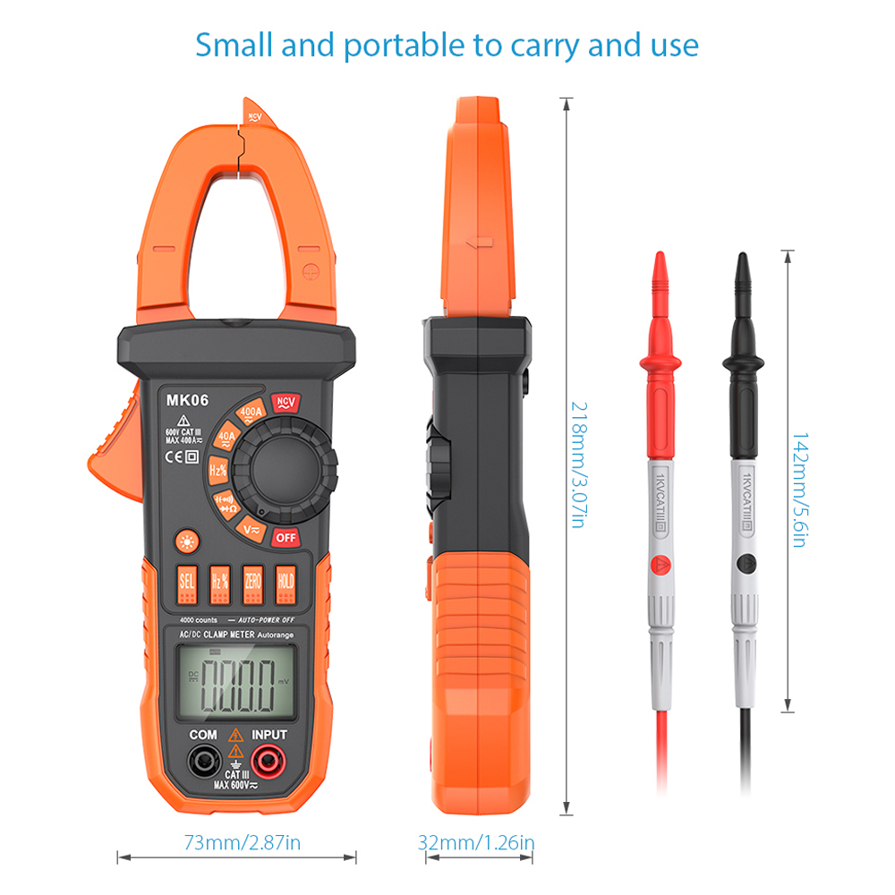 Digital Clamp Meter AC DC Voltage Current LCD Diaplay Auto-Ranging Clamp Multimeter Capacitance NCV Hz Tester 4000 Counts