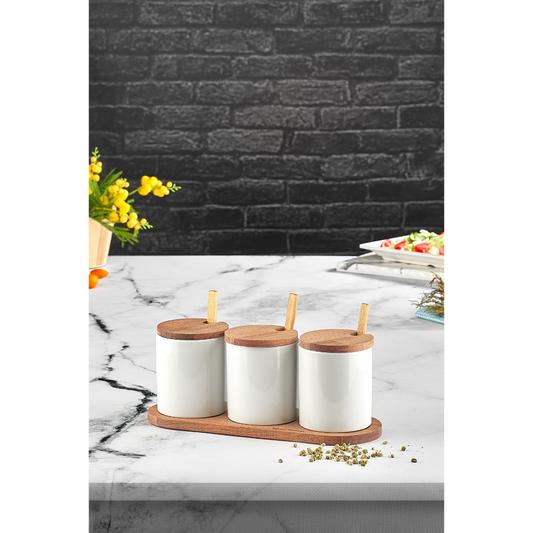 Wooden Spice Set Jar 3 Pcs Set Spice Box Storage Container Table and Counter Top Usage Presentations Kitchen Gift Houseware New