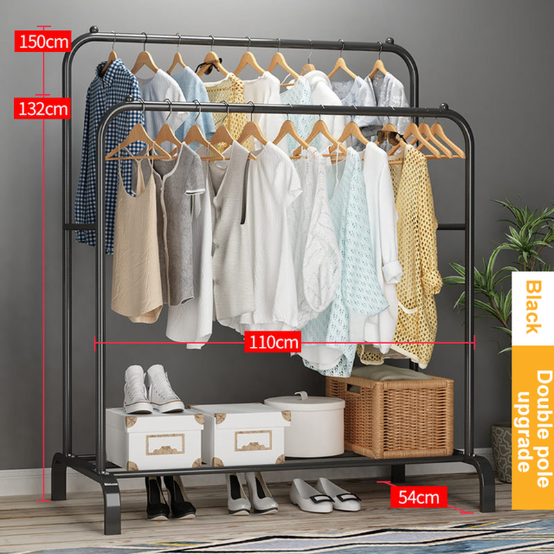 Coat Rack Garment Rack Free-Standing Clothes Hanger with Top Rod Clothes Shelves Storage Wardrobe Hanger Floor Cloth Drying Rack