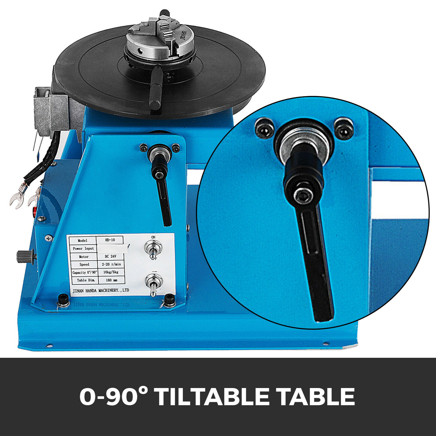 5/10KG Mini Semi-Automatic Rotary Welding Positioner Turntable Tilte Table 0-90º W/ 3 Jaw Lathe Chuck for Annular Welding