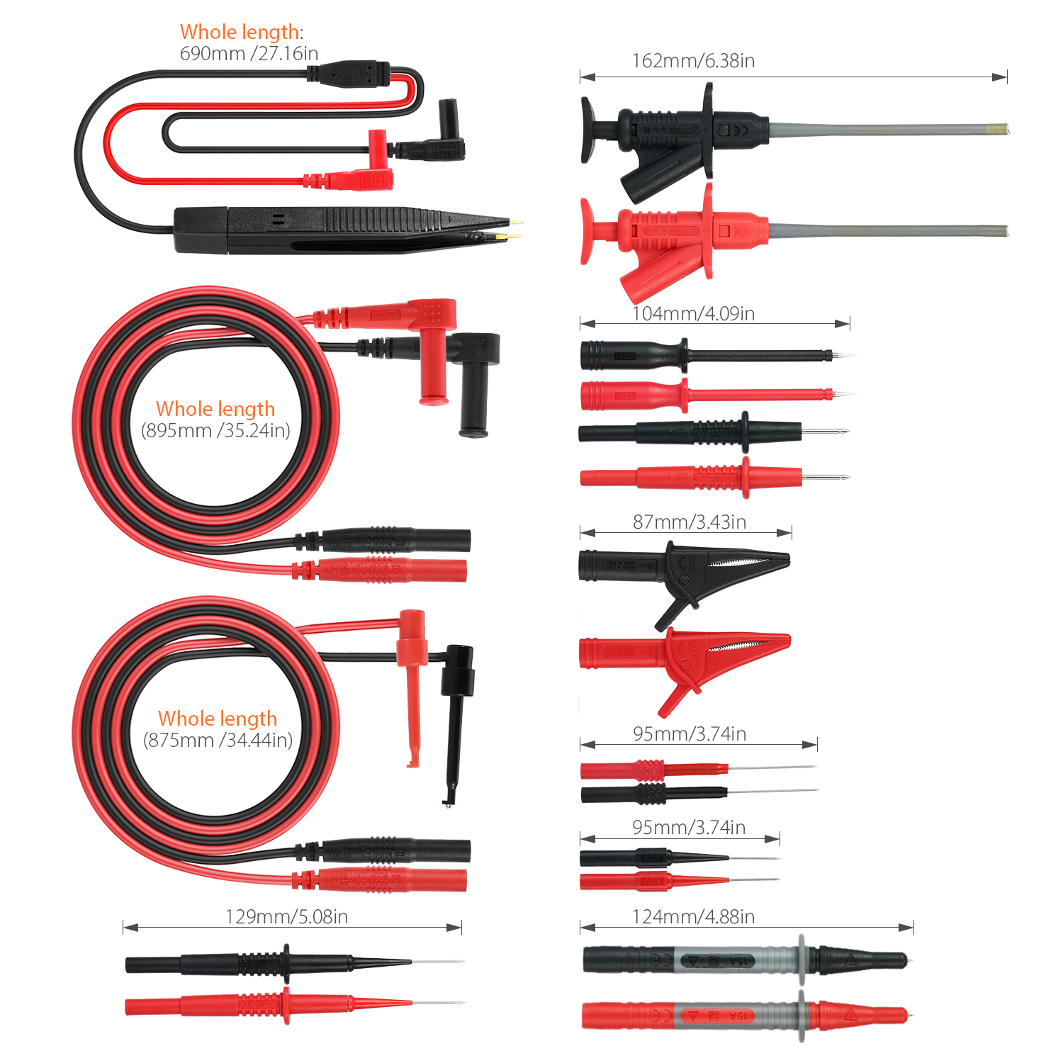 MK30 21Pcs Electronic Test Lead Kits Multimeter Lead with Alligator Clips Replaceable Probes Tips Accessories Kit