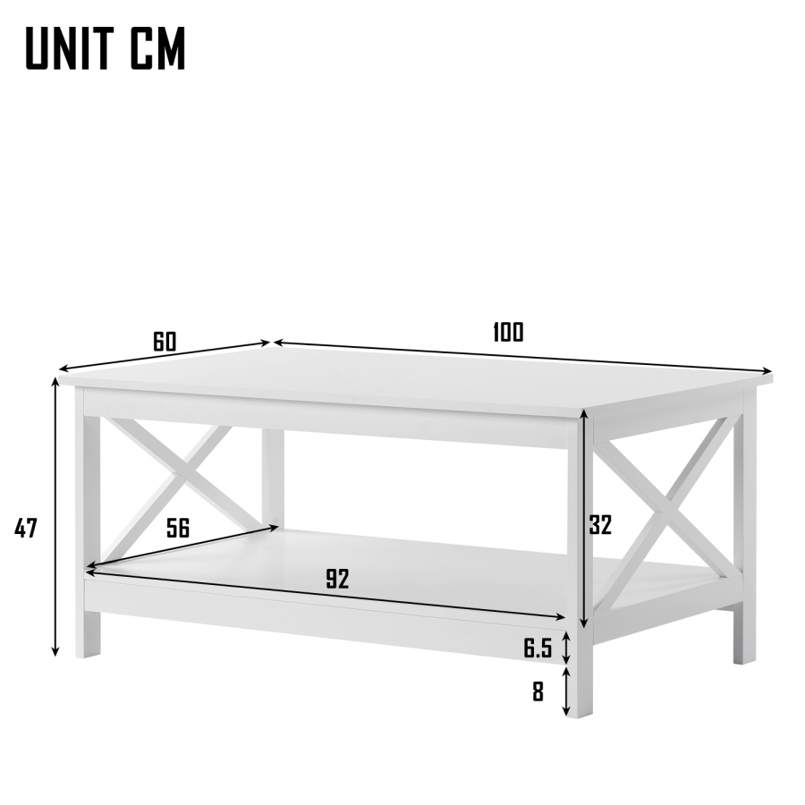 Coffee Table Living Room Modern X Design Wood End Table with Storage Rack