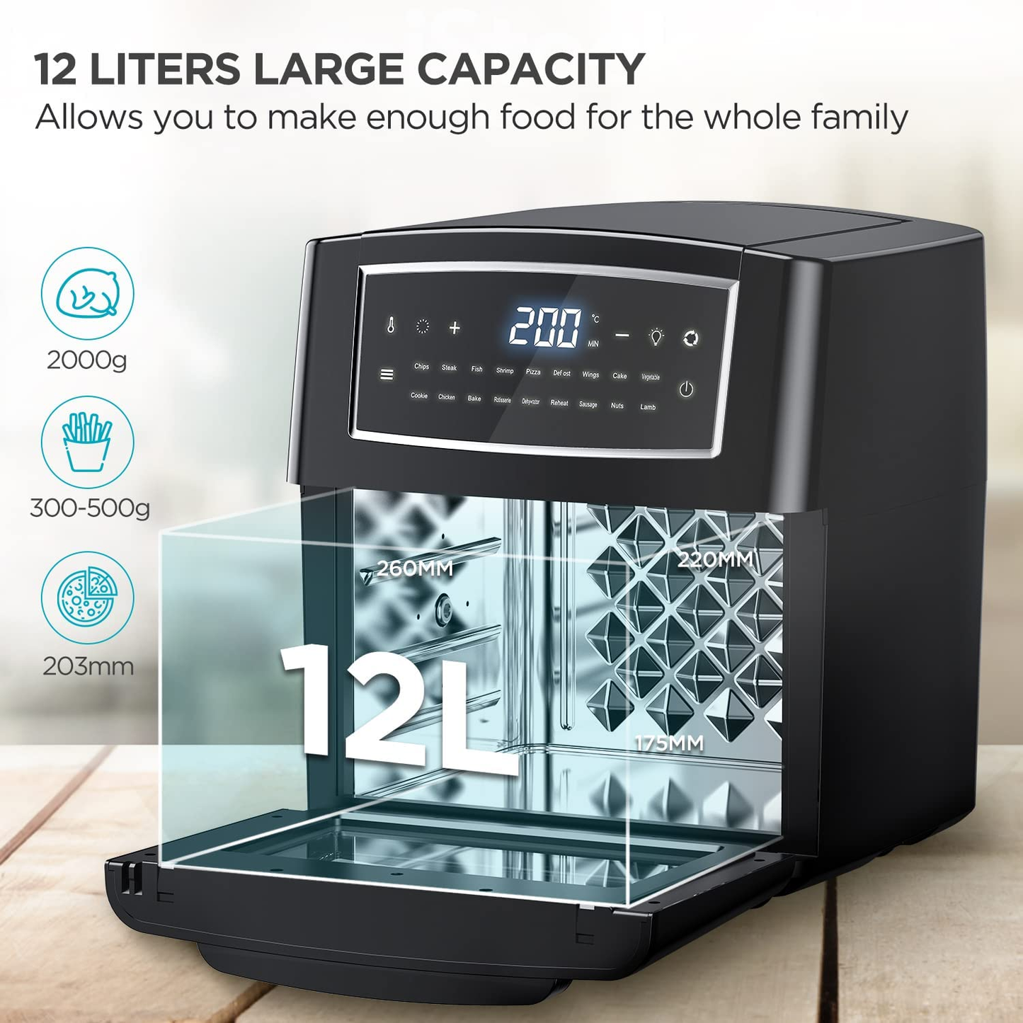 12L/12.7QT 1500W Smart Air Fryer Oven Toaster Rotisserie & Dehydrator LED Digital Touch Screen Convection Air Fryer Oven