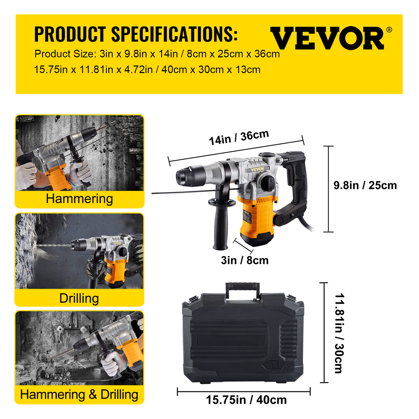 1050W Rotary Hammer Drill Max Drilling 26Mm SDS plus Demolition Jackhammer Breaker 4In1 Electric Wood Concrete Perforator